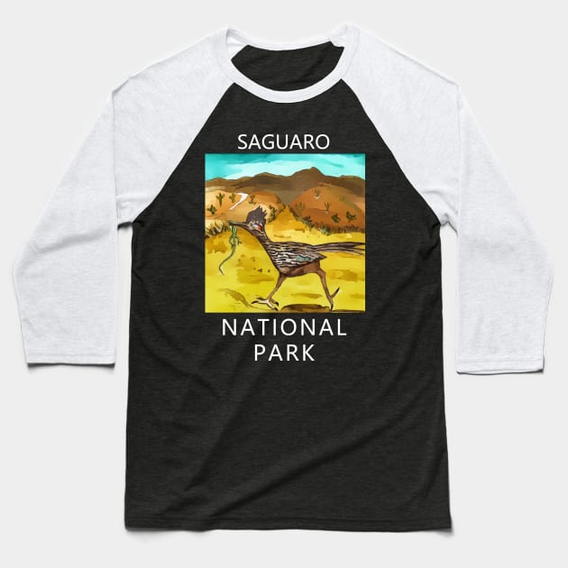 Saguaro National Park Road Runner Baseball T-Shirt by WelshDesigns